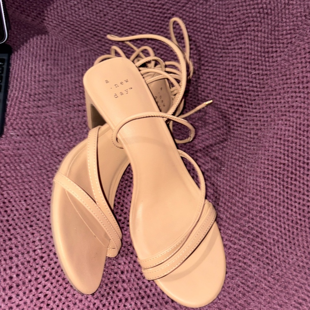 Women's Marcia Lace up Heels with Memory Foam Insole - A New Day™ Beige